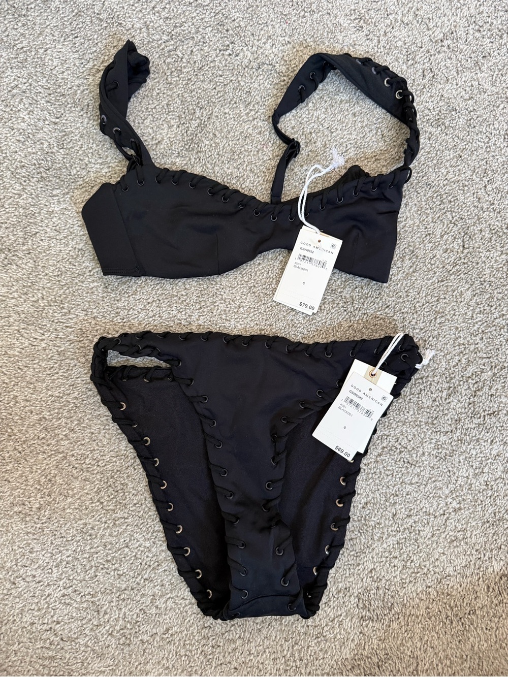 NWT Good American Whip Stitch Balconette Bikini set, size Small